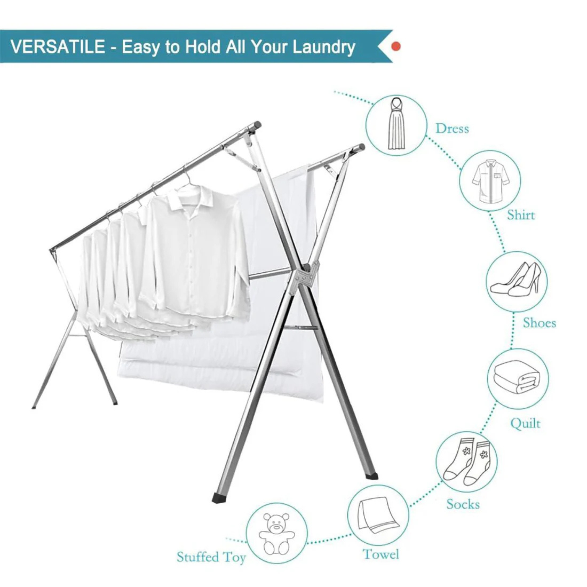 3 Poles Folding Clothes Drying Rack, Heavy Duty Stainless Steel Laundry Dryer
