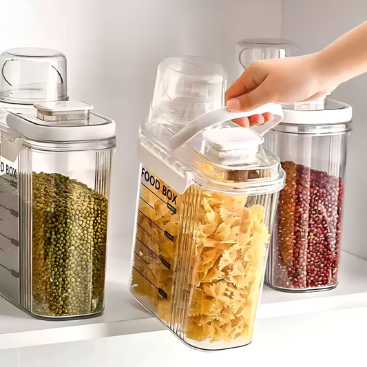 2000ML Airtight Grains and Food Storage Dispenser with Measuring Cup and Lockable Lid