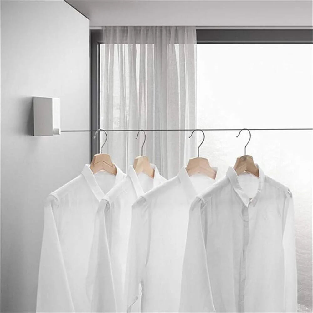 Retractable Metal Wire Indoor Clothes Drying Hanger Clothesline White