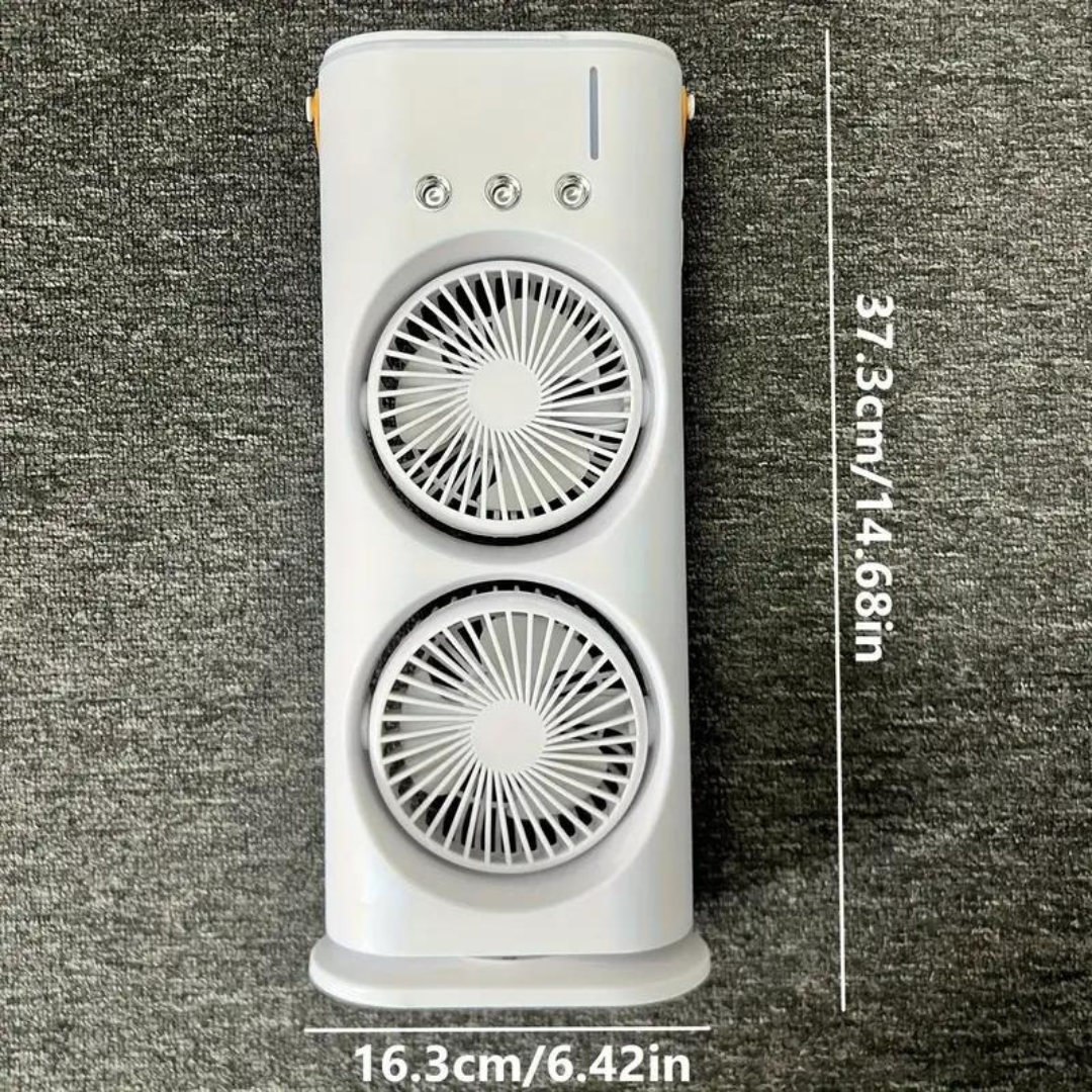 Portable USB Rechargeable Double Head Desk Fan with 3 Mist Spray