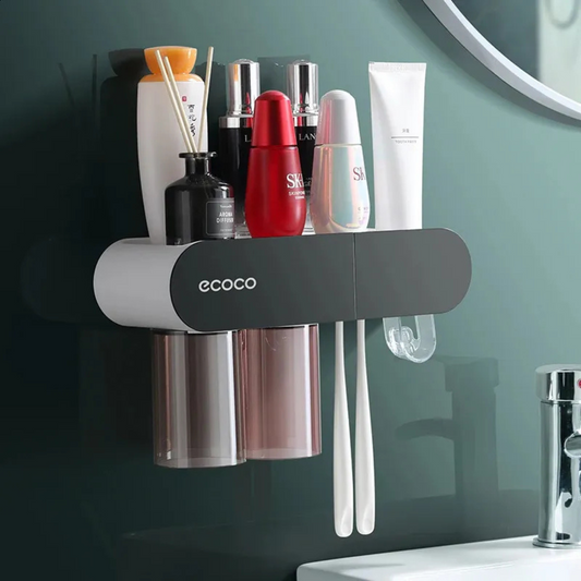 Ecoco Wall Mounted Magnetic Adsorption Toothpaste Squeezer Toothbrush Holder with Cups