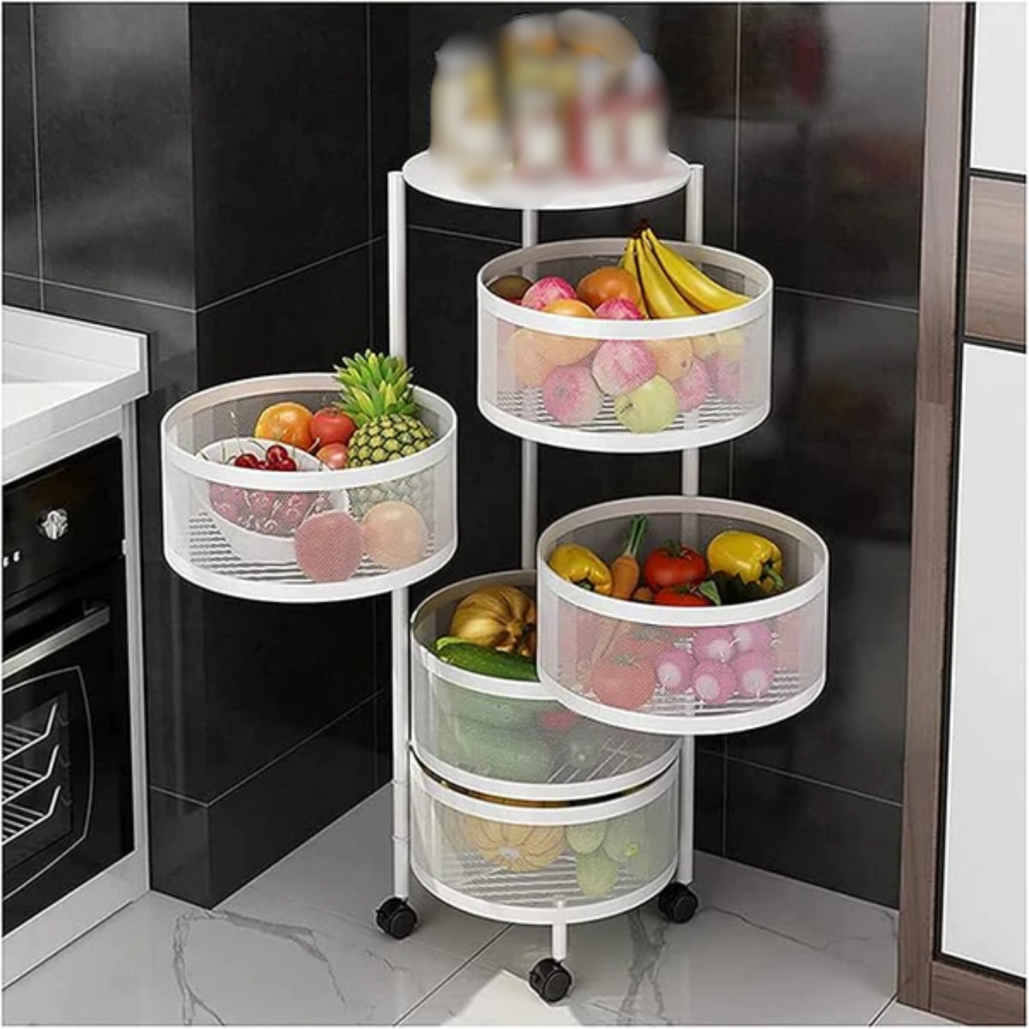 Multi Layer Rotating Round Shaped Kitchen Storage Organizer Rack