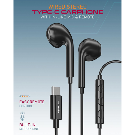 Moxedo Wired Stereo USB Type C Earphone with In-line Mic & Remote