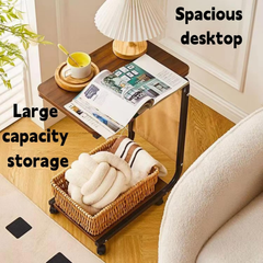 C Shaped Bedside Coffee Table with Side Pocket & Wheels C Shaped Bedside Coffee Table with Side Pocket & Wheels