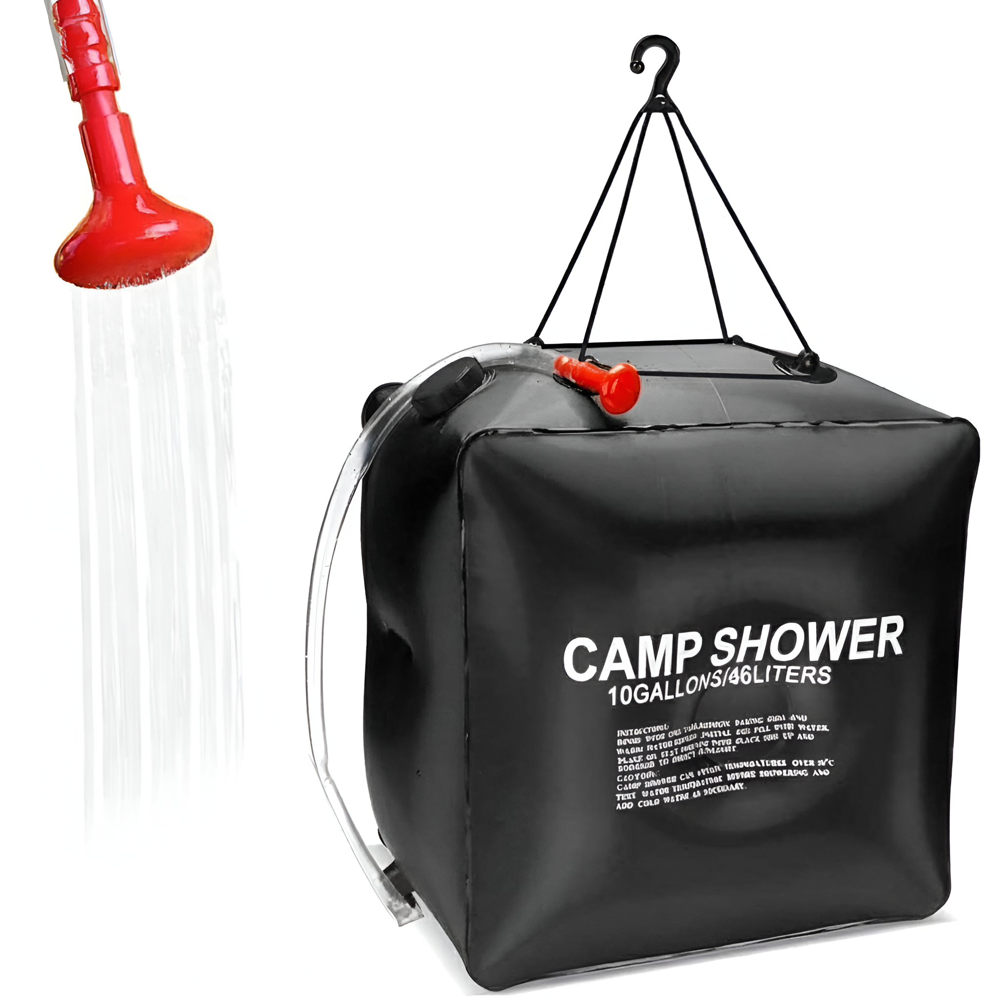 10 Gallon / 36 Liter Portable Camping Shower Bag with Removable Hose and On-Off Switch