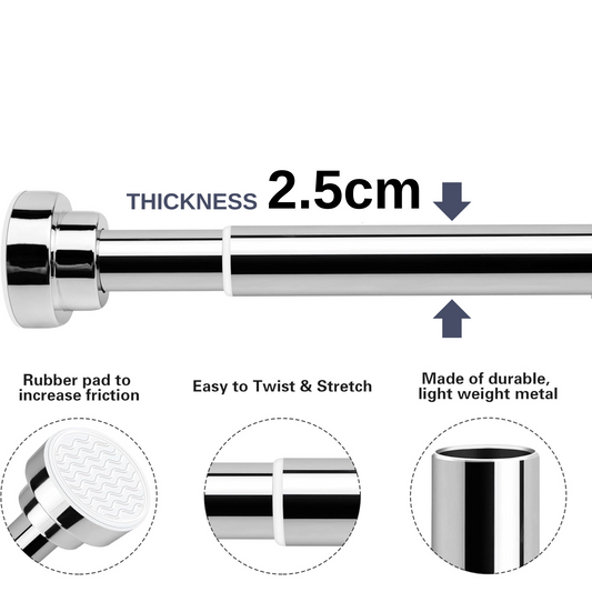 Extendable Tension Rod for Curtain - Curtain Pole, Adjustable Wardrobe Rail
