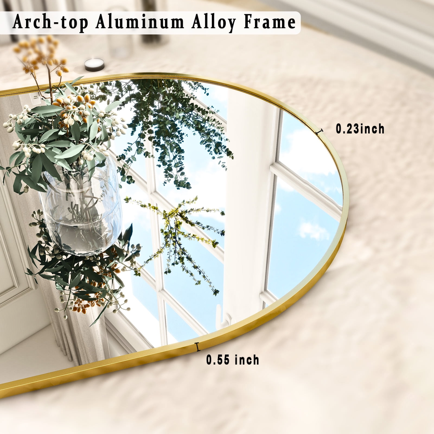 Full Length Life Size Floor Free-standing Arched Metal Frame Mirror
