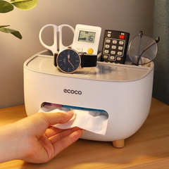 Ecoco Desktop Tissue Box with Organizer Storage for Home, Office, Table