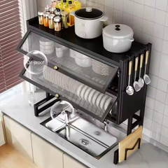2 Tier / Double Layer Over the Sink Dish Drying Rack with Doors