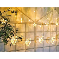 أضواء LED للديكور الرمضاني بطول 3.5 متر / أضواء LED خيطية على شكل نجمة وقمر / إضاءة زخرفية داخلية وخارجية