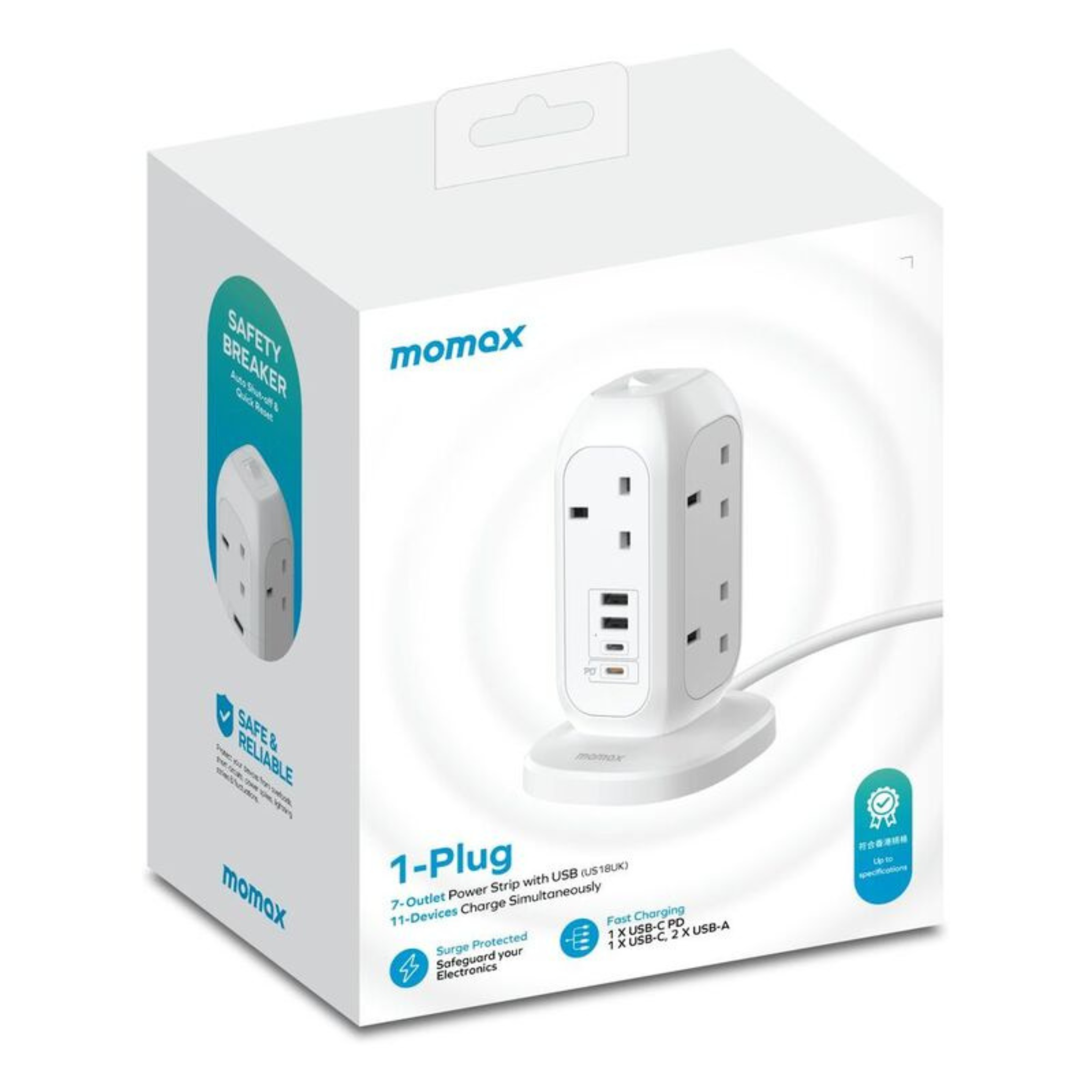Momax OnePlug 7-Outlet Power Strip with USB