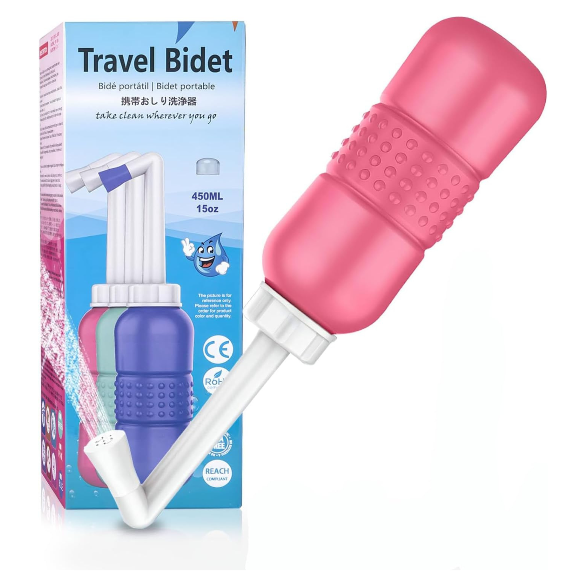 450ML Manual Portable Bidet, Handheld Travel Shattaf Pink