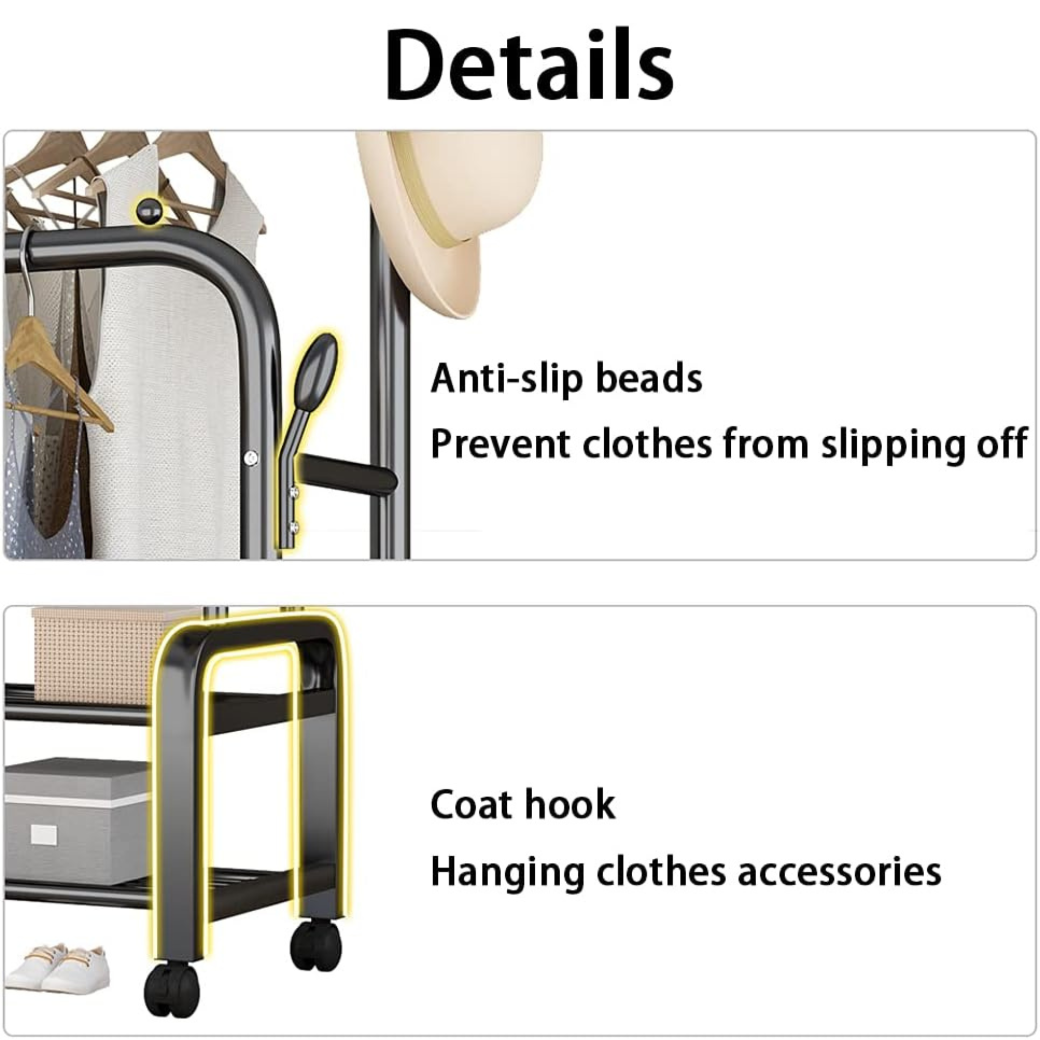 Double Pole Multifunctional 58Kg Double Layer Clothes Hanger with Wheels