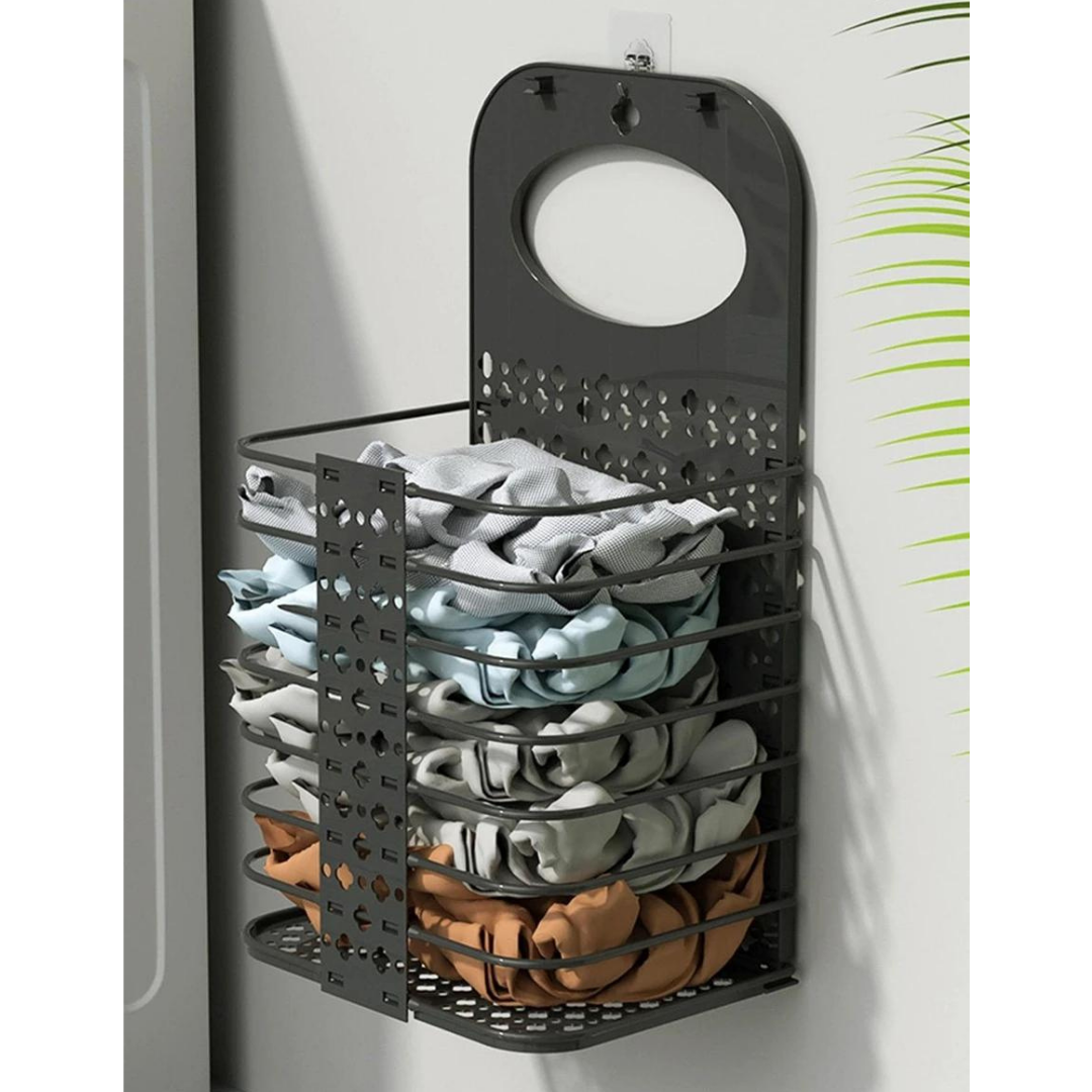 Wall Hanging Foldable Laundry Clothes Storage Basket Organizer Bin Black