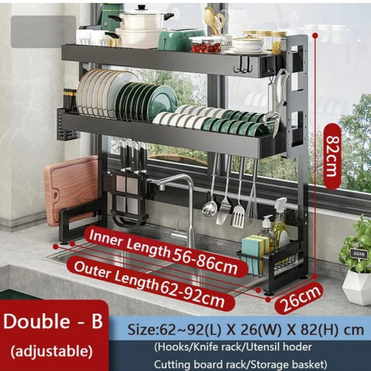 Double Layer Over the Sink Adjustable Kitchen Dish Rack