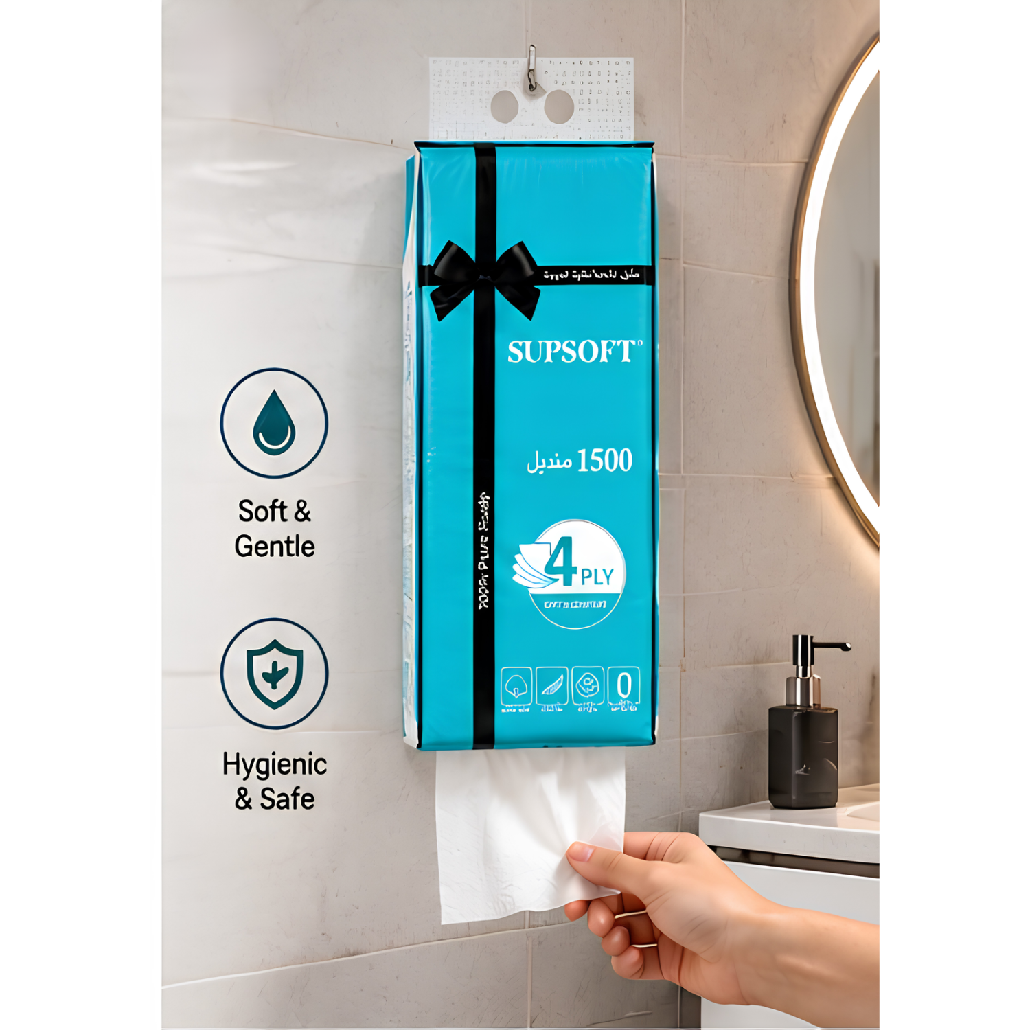 Supsoft 4 Ply Wall Mounted Hanging Bottom Pull Tissue Paper, Pack of 1500
