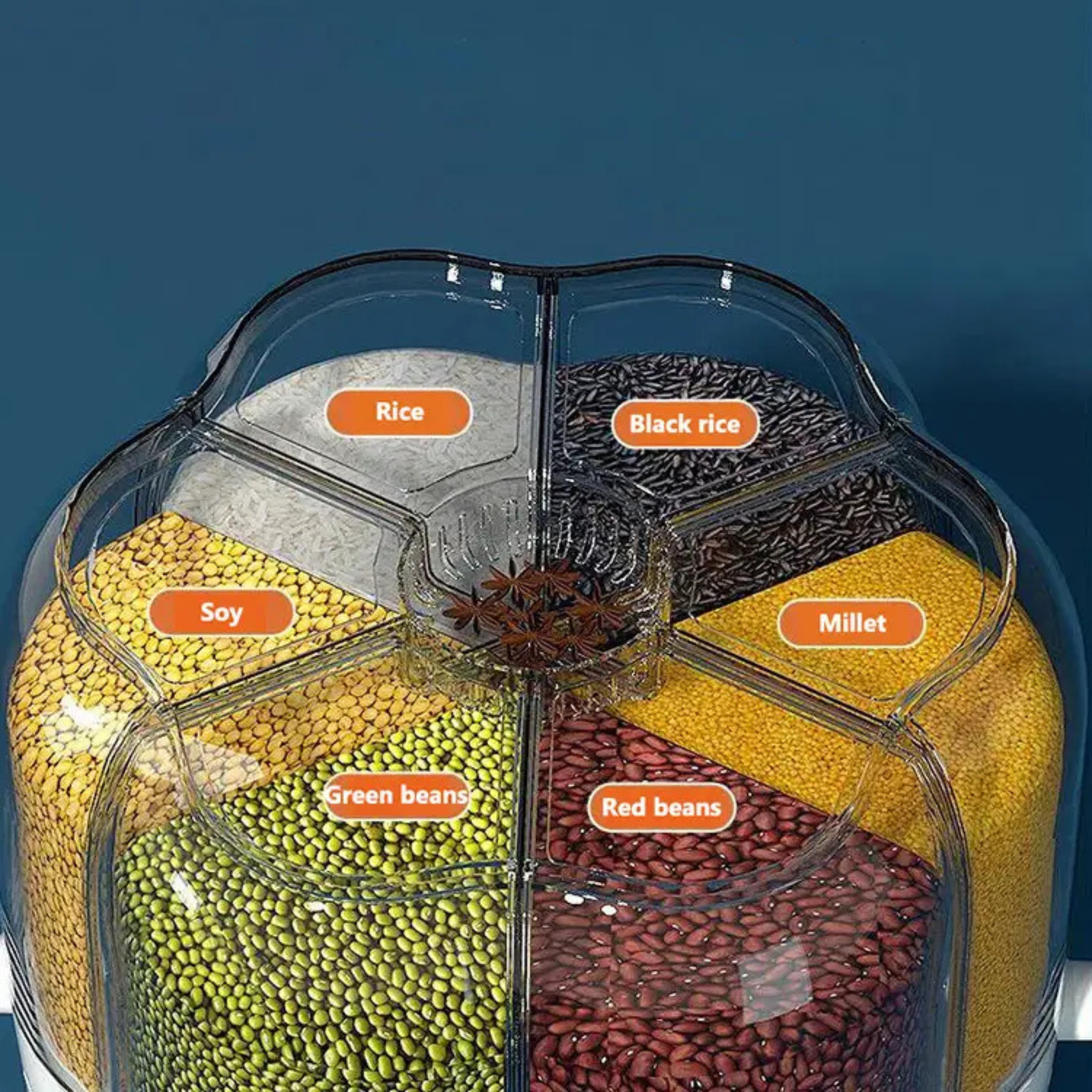 6 Grid Rotating 6.5Kg Rice & Cereal Dispenser Storage Organizer, One-click Rice Output