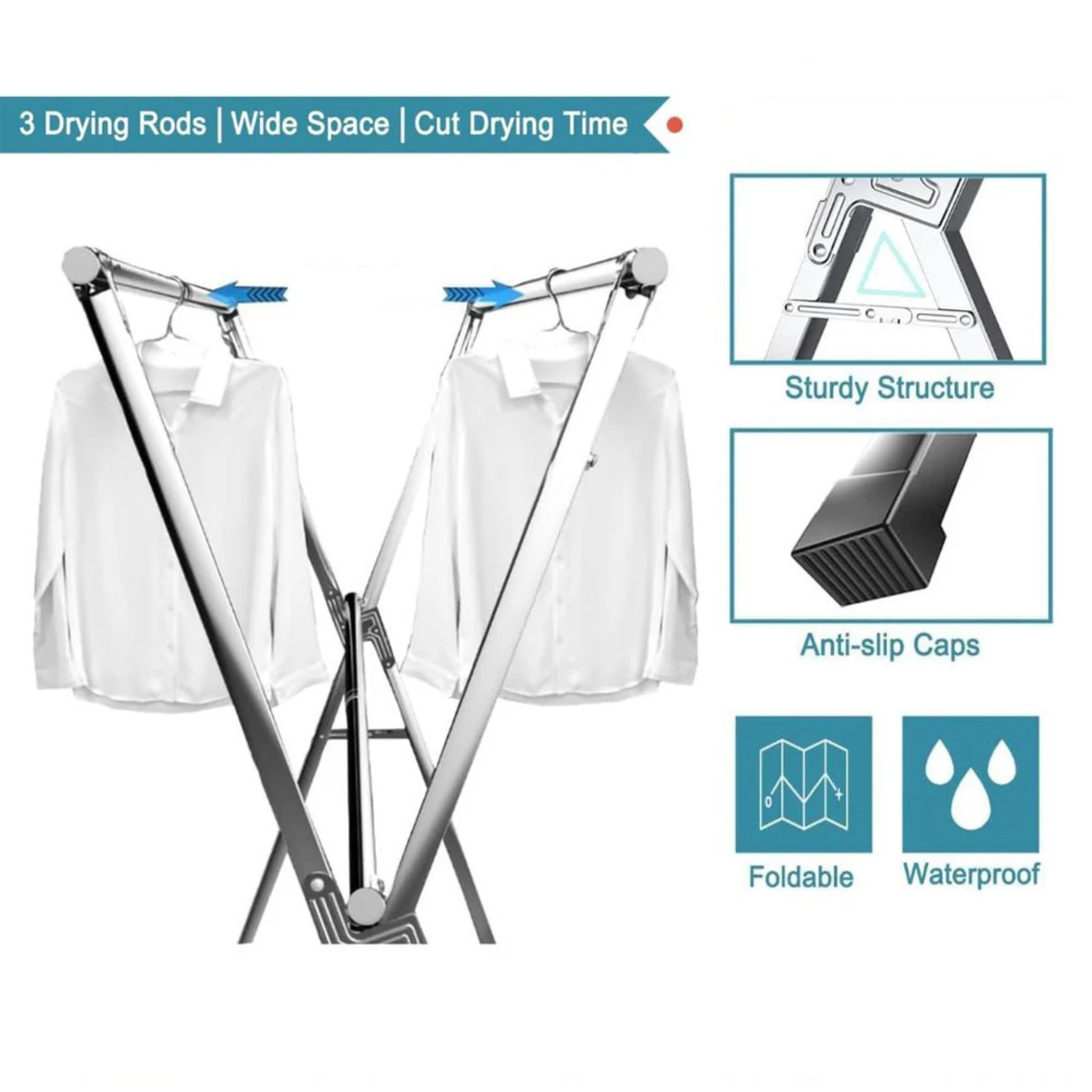 3 Poles Folding Clothes Drying Rack, Heavy Duty Stainless Steel Laundry Dryer