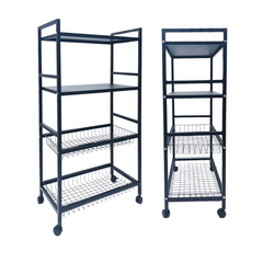4 Tier Metal Storage Rack on Wheels, Trolley Cart Shelf for Kitchen Vegetables, Fruits and Oven Organization 4 Tier Metal Storage Rack on Wheels, Trolley Cart Shelf for Kitchen Vegetables, Fruits and Oven Organization