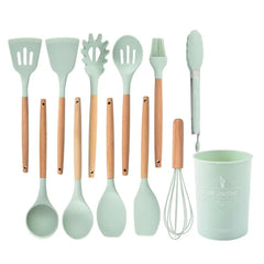 12 Pcs Non Stick Silicone Kitchenware Utensils Cookware Set Green 12 Pcs Non Stick Silicone Kitchenware Utensils Cookware Set Green