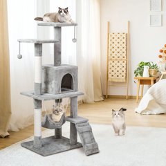 Indoor Cat Tree Tower with House and Scratching Board