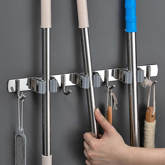 Stainless Steel Wall Drilling Mop & Broom Holder Organizer