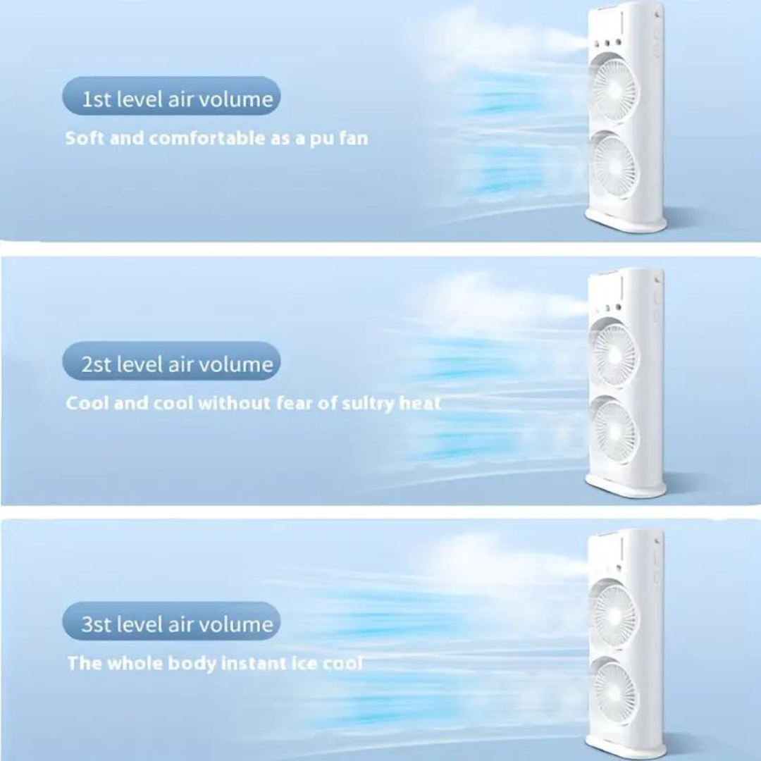 Portable USB Rechargeable Double Head Desk Fan with 3 Mist Spray