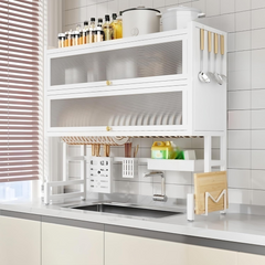2 Tier / Double Layer Over the Sink Dish Drying Rack with Doors