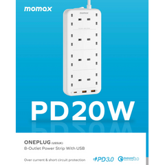 شريط طاقة Momax OnePlug بـ 8 منافذ مع USB