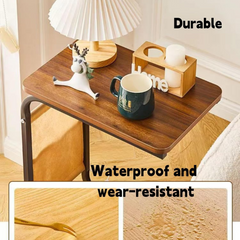 C Shaped Bedside Coffee Table with Side Pocket & Wheels C Shaped Bedside Coffee Table with Side Pocket & Wheels