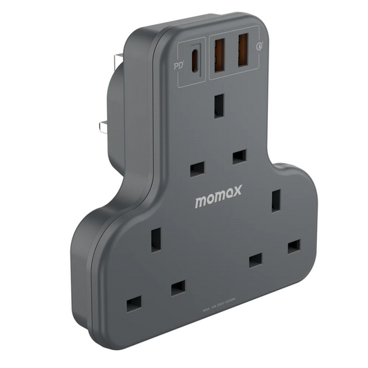 Momax Oneplug 3 Outlet T-Shaped Extension Socket with USB Black