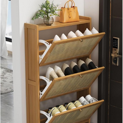 Classic Wooden Shoe Cabinet for Entryway, Slim Flip Drawer Shoe Rack