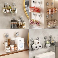 Wall Mounted Suction Type Bathroom Storage Organizer Rack