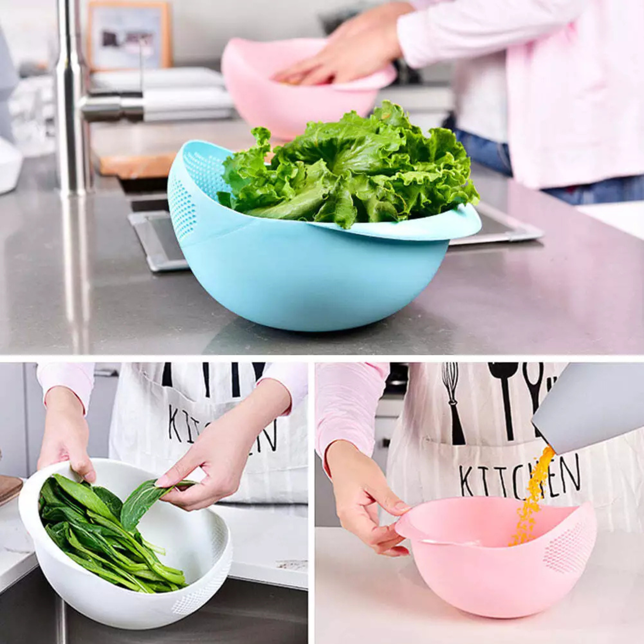 Plastic Rice Washing Colander Strainer Basket for Rice, Vegetables, and Fruits