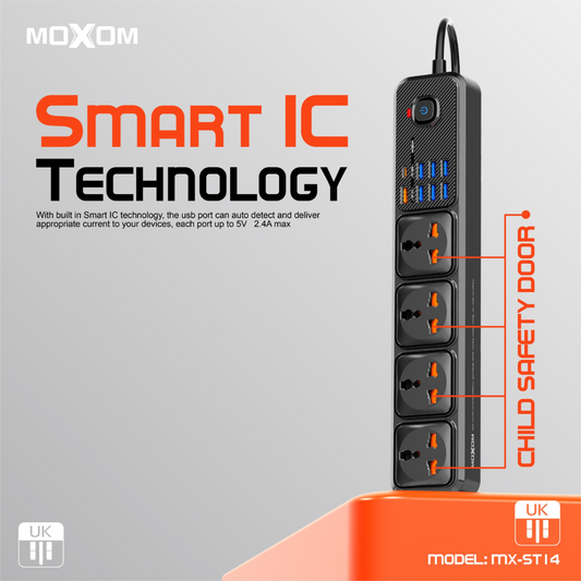 سلك تمديد - شريط مقبس تمديد الطاقة MOXOM MX-ST14 12in1