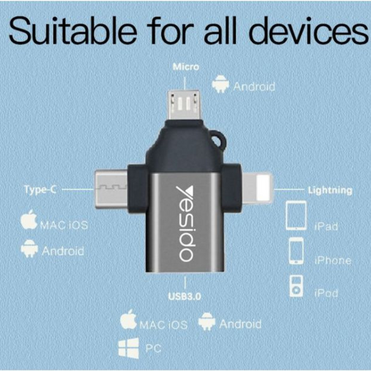 Yesido GS15 3 IN 1 USB To USB Type C Micro Lightning OTG Adapter