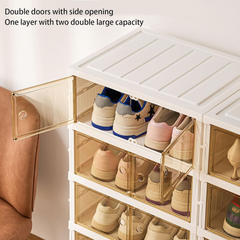 Multi-Layer Folding Premium Shoe Display Cabinet, Collapsible Telescopic Shoe Rack with Doors