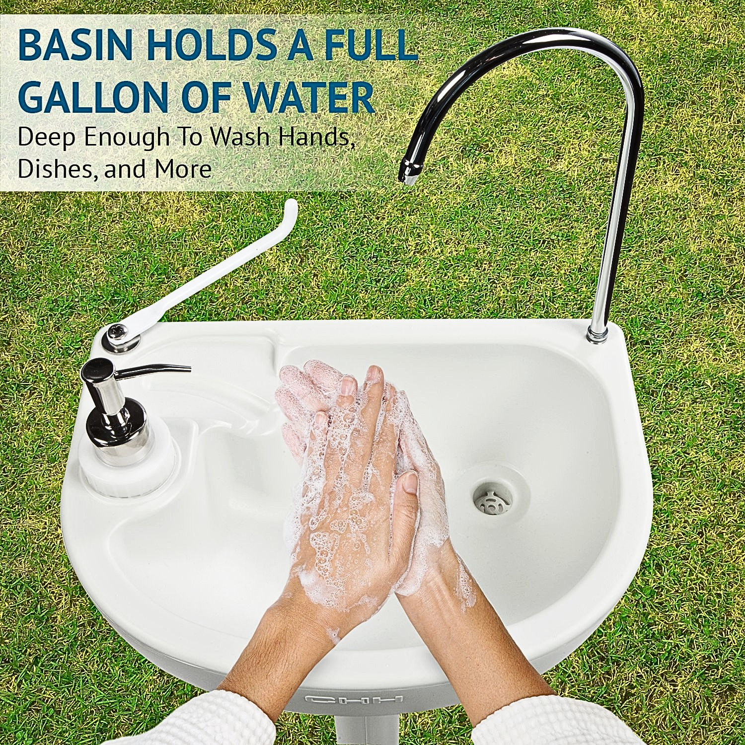Portable Outdoor Camping Handwash Gooseneck Wash Basin with Foot Press Pump, Soap Dispenser, Faucet & Towel Holder