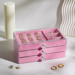 3 Layer Clear Acrylic Glass Jewelry Organizer, Stackable Jewelry Storage Box with Drawers 3 Layer Clear Acrylic Glass Jewelry Organizer, Stackable Jewelry Storage Box with Drawers