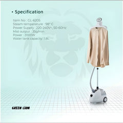 Green Lion 2000W Garment Steamer with Height Adjustable Hanger