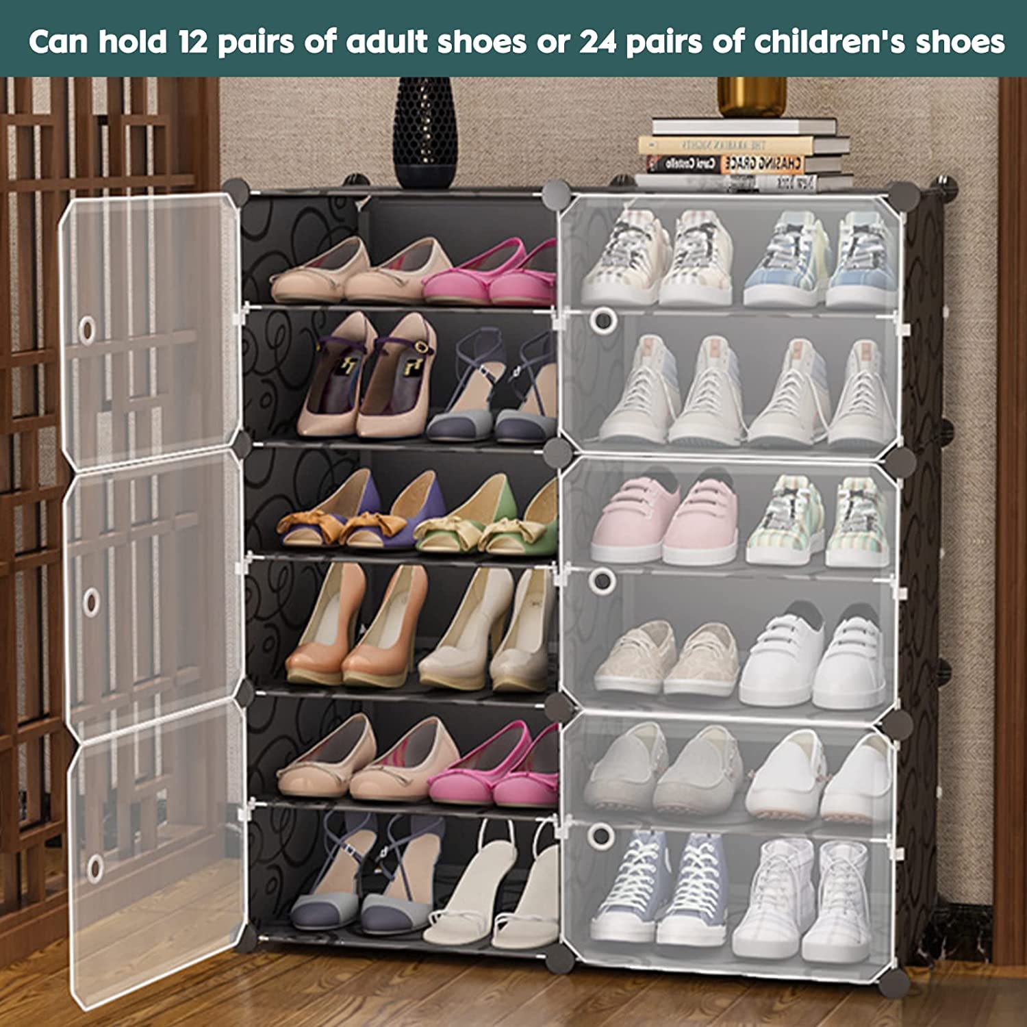 Multi Tier Shoe Rack with Cover, Shoe Cabinet with Doors