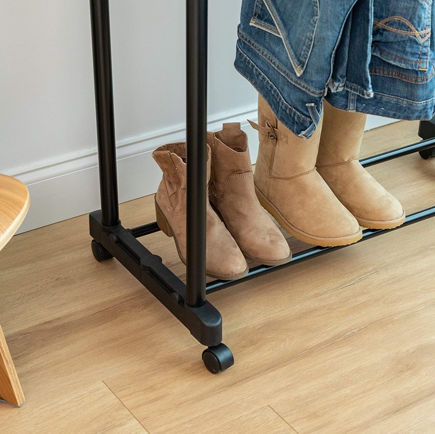 Stainless Steel Double Rails Telescopic Clothes Rack with Wheels