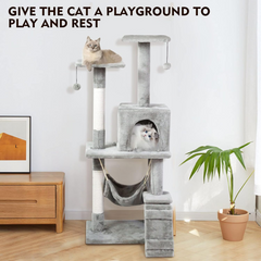 Indoor Cat Tree Tower with House and Scratching Board