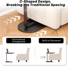 C Shaped Wooden Coffee Side Table for Living Room