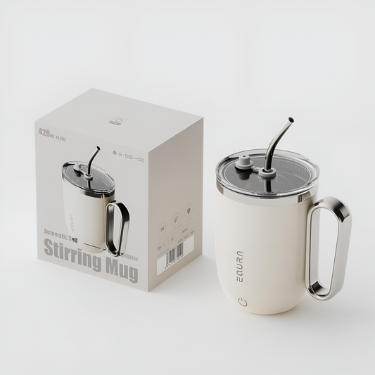 420ml Self Stirring Coffee Mug with Straw and LED Display, Automatic Mixing Cup with Lid