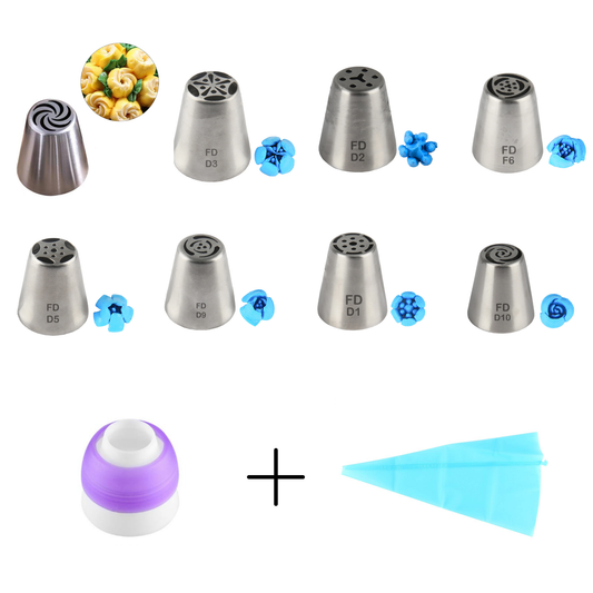 Russian Piping Tips DIY Coupler Nozzles Kit for Cake Decoration Cookies Dessert Pastry