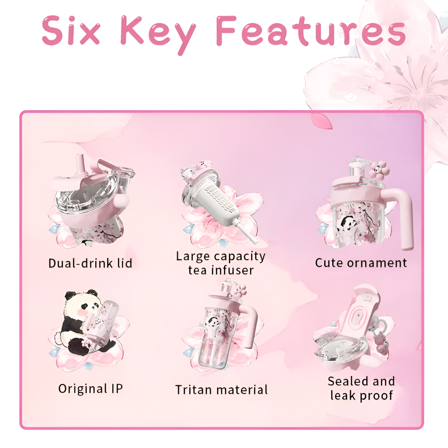 Diller 860ML Panda Plastic Drinking Water Bottle for Girls