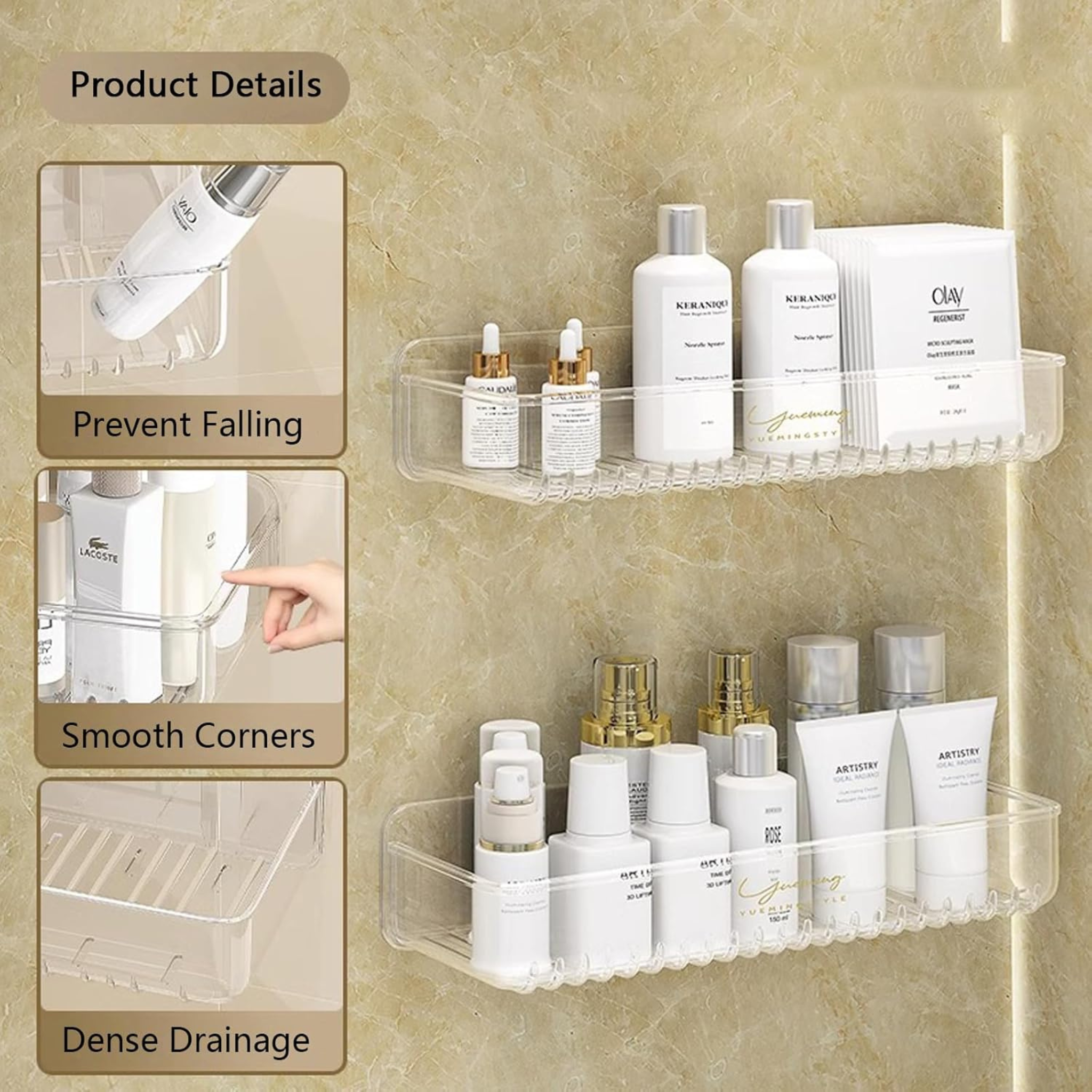 Wall Mounted Bathroom Shelf, Shampoo & Cosmetics Organizer Rack