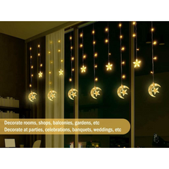 أضواء LED للديكور الرمضاني بطول 3.5 متر / أضواء LED خيطية على شكل نجمة وقمر / إضاءة زخرفية داخلية وخارجية