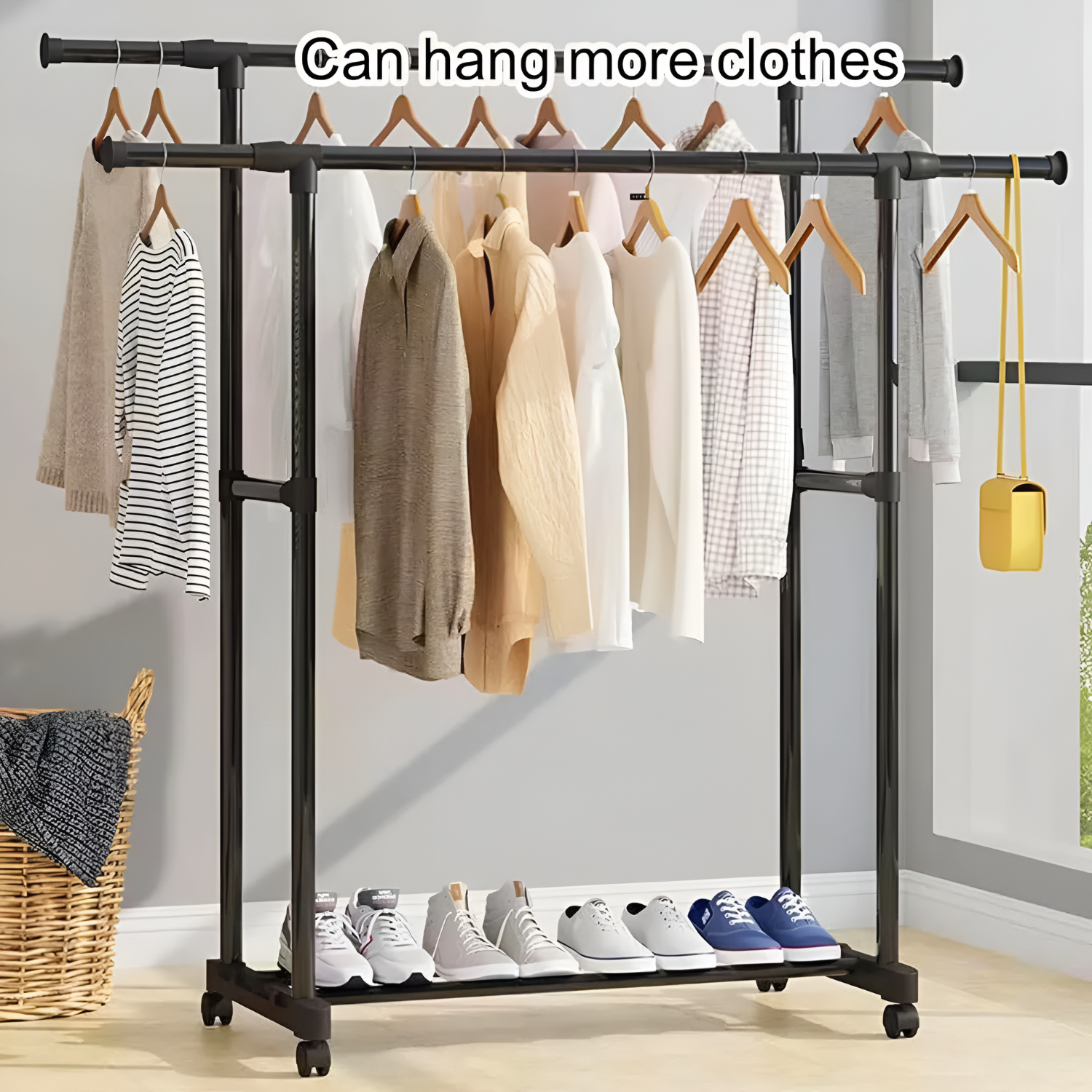 Adjustable Cloth Hanging Rack with Wheels for Coats, Dress